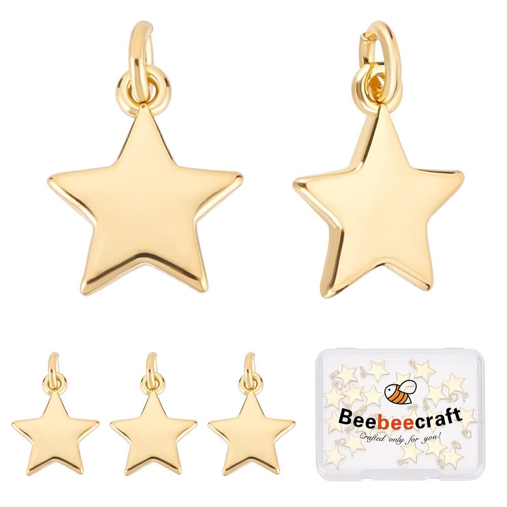 4923 1 Box 20Pcs Gold Star Charms 18K Gold Plated Small Pentagram Dangle